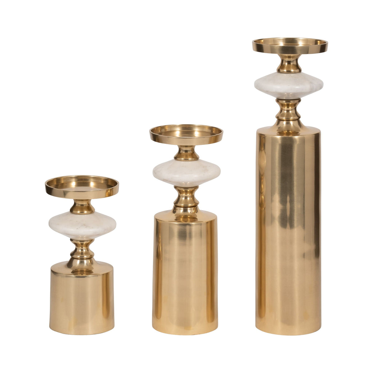 9" / 12" / 16" Leiden Marble Candle (Set of 3) - Gold / White