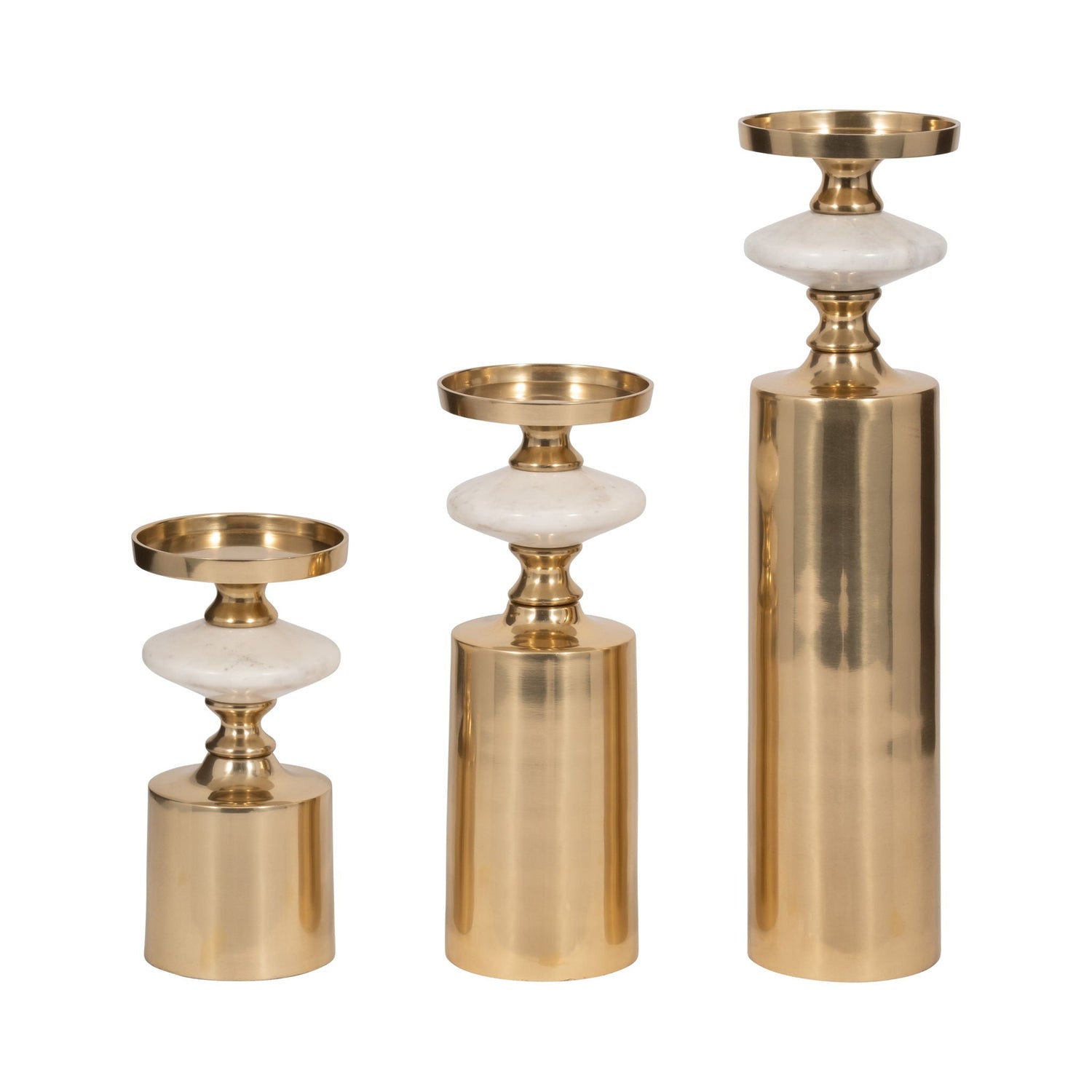 9" / 12" / 16" Leiden Marble Candle (Set of 3) - Gold / White
