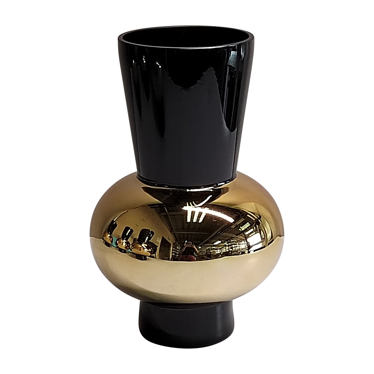 Glass 12" Totem Vase - Black/Gold