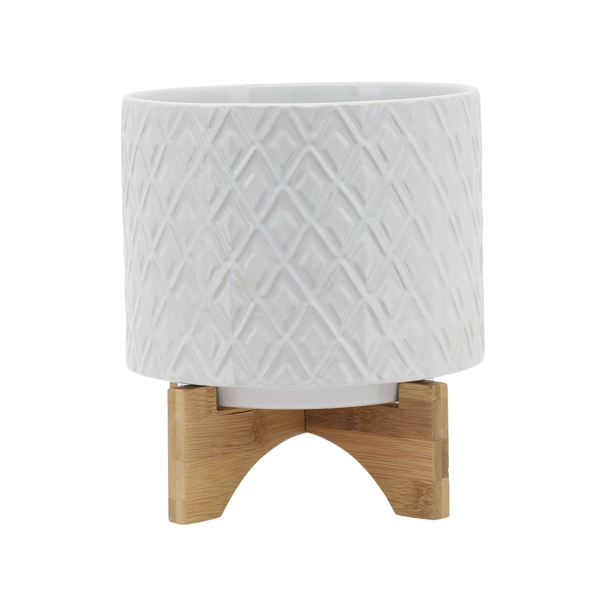 Diamond Planter With Stand 8" - White