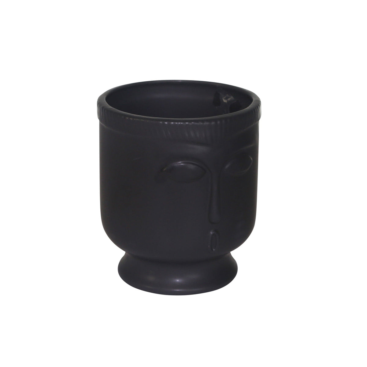 Ceramic Face Vase With Base 6" - Black