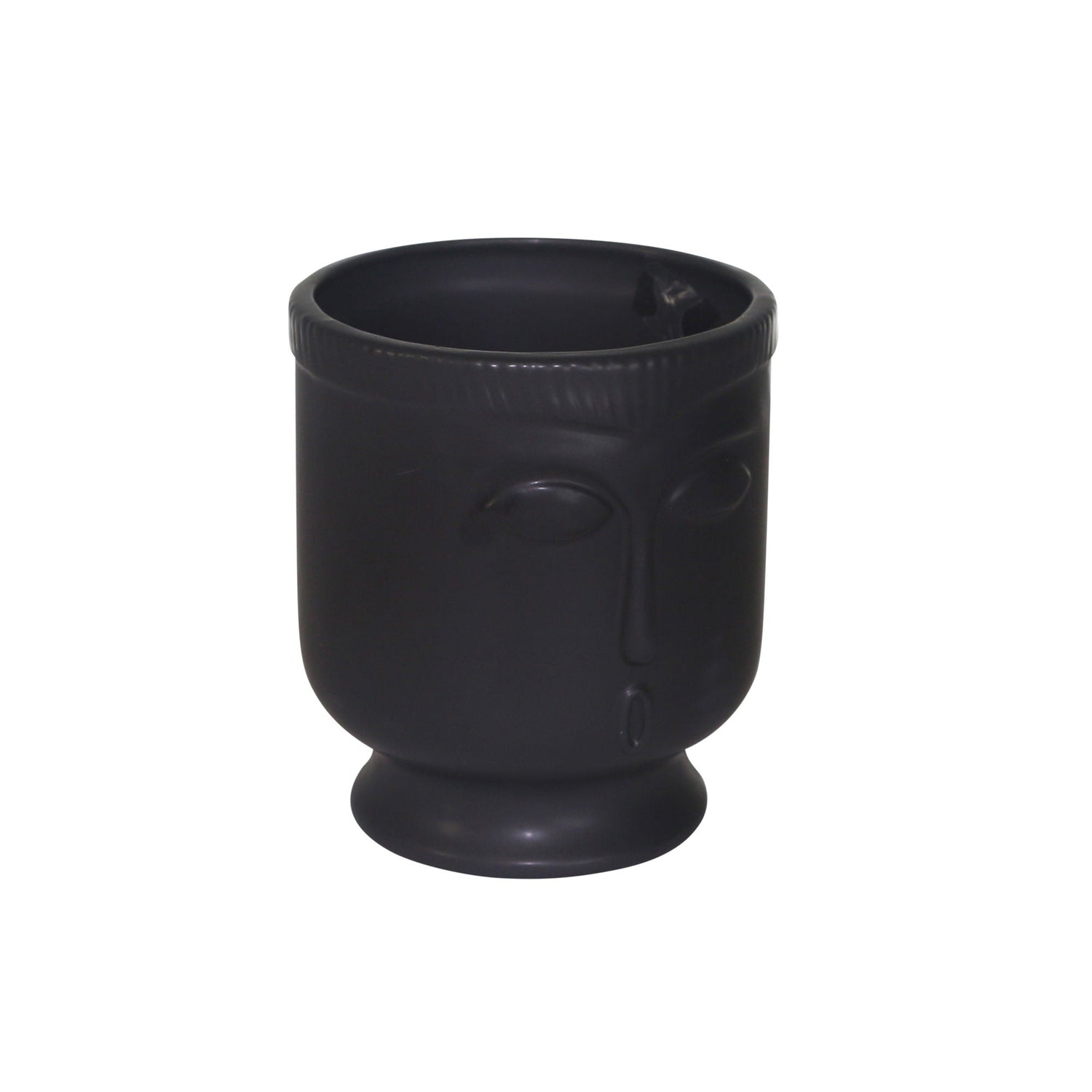 Ceramic Face Vase With Base 6" - Black