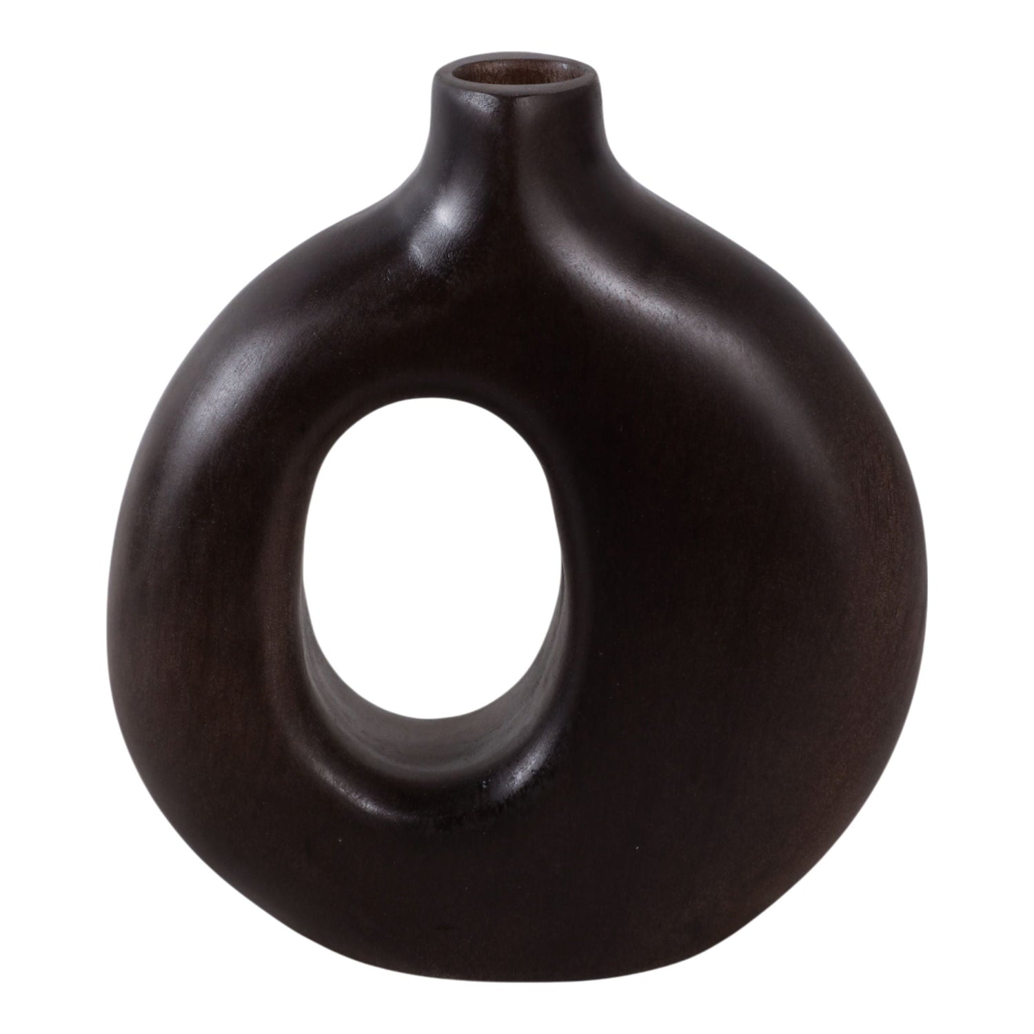 7 x 7" Cut-Out Wood Vase - Dark Brown