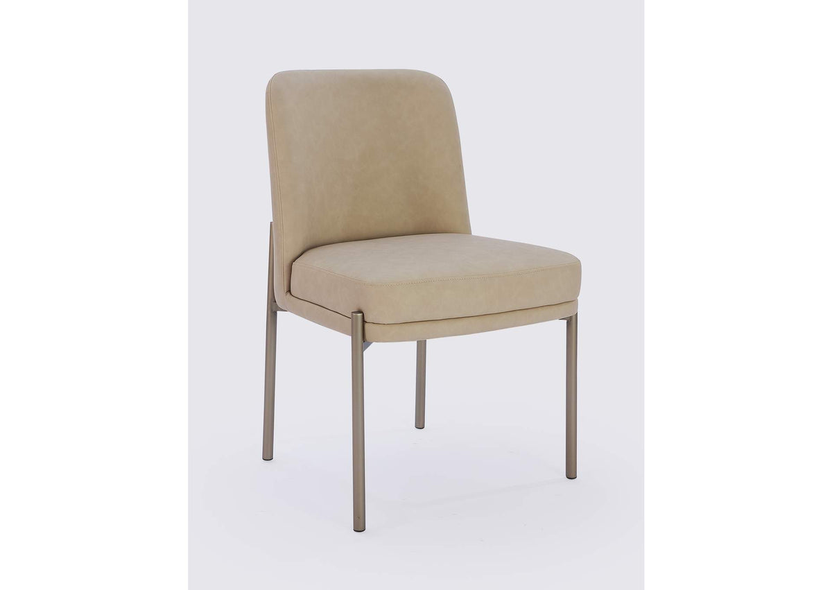 PWTB63JPG Dion Upholstered Dining Chair In Camel Synthetic Leather And Brushed Nickel Metal (Set of 2)