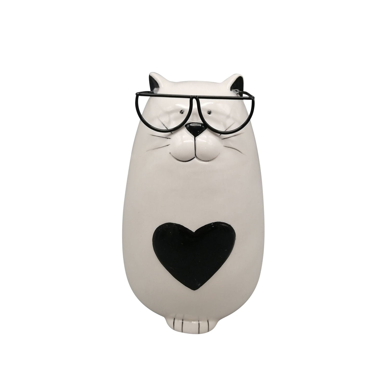 6" Heart Tummy Kitty With Glasses - White / Black