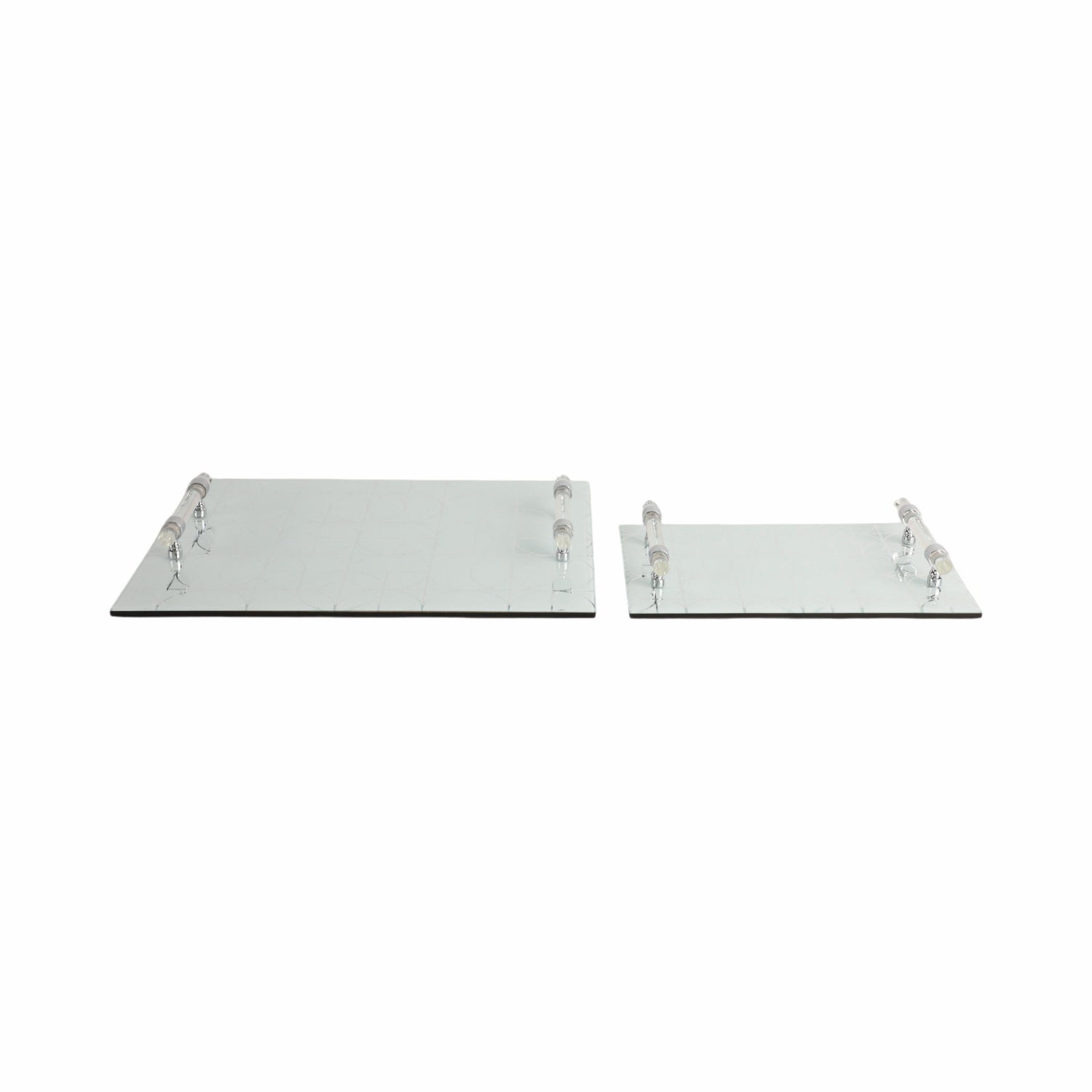 12" / 16" Sparkly Geo Glass Trays (Set of 2) - Silver