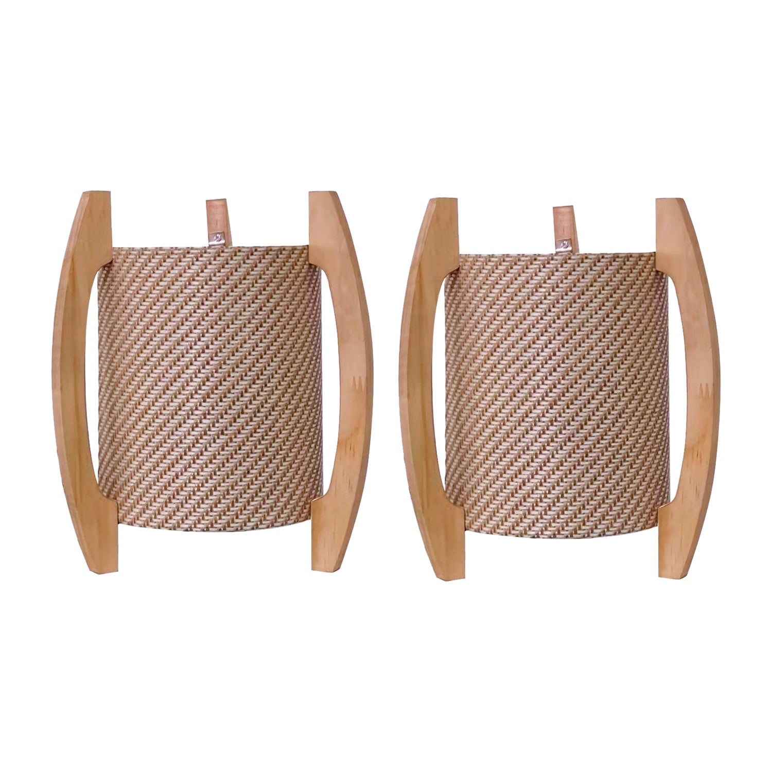 Wood Cylnder Tripod Table Lamps 11" (Set of 2) - Brown
