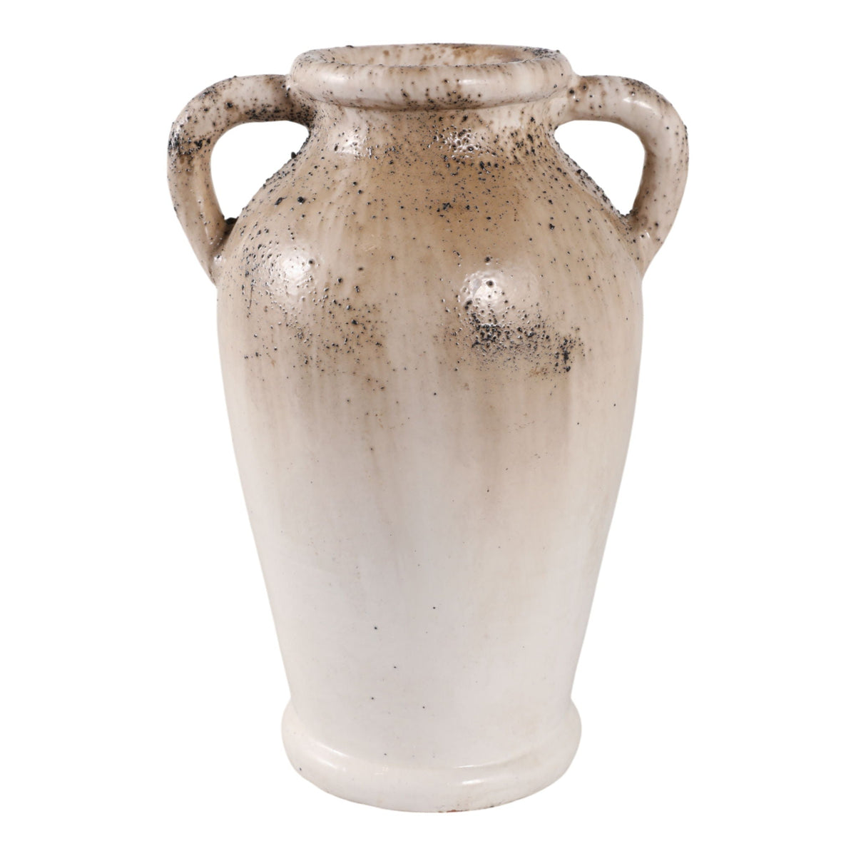 12" x 7" Textured Terracotta 2-Handle Vase - Ivory / Brown