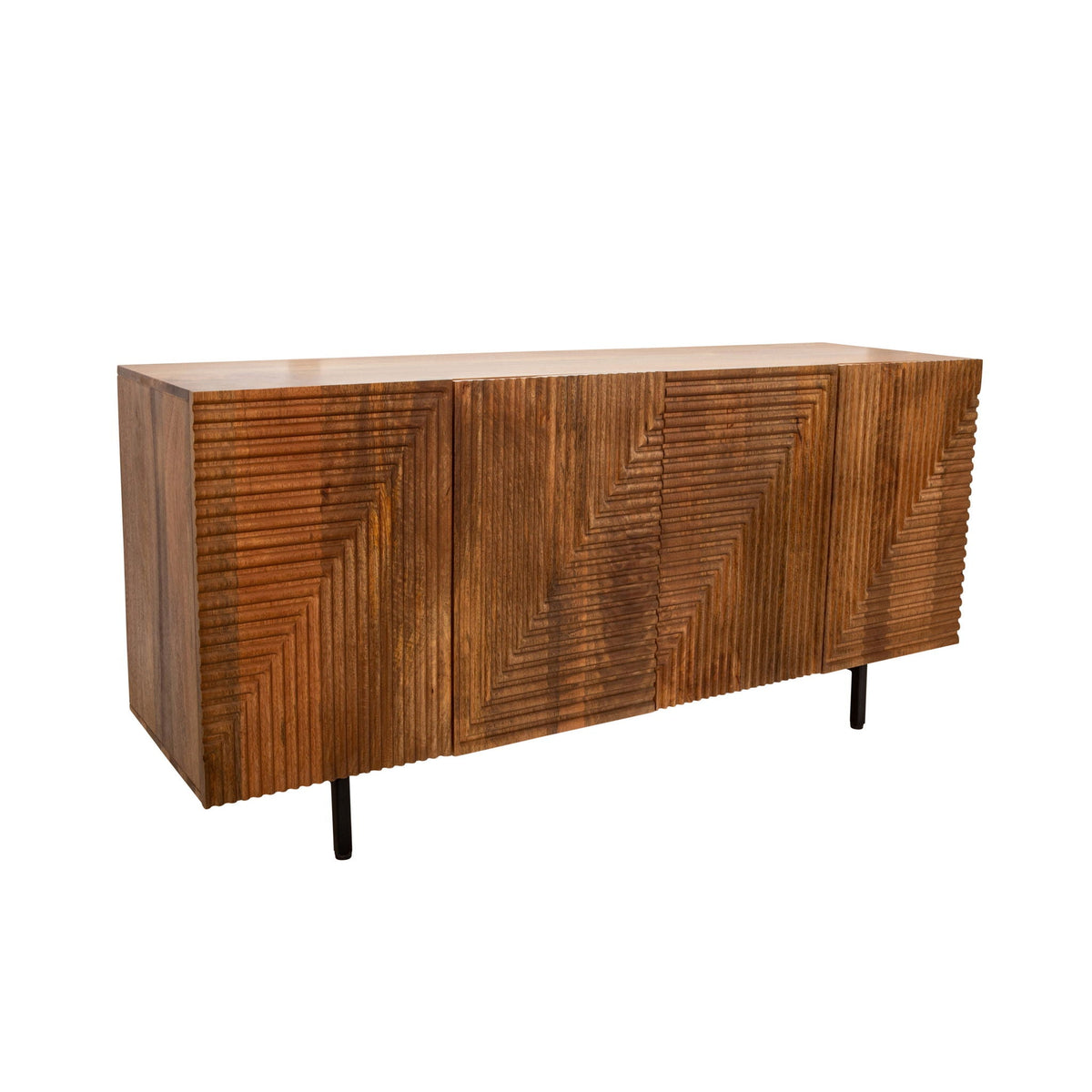 Wood 4-Door Fluteboard Cabinet - Brown