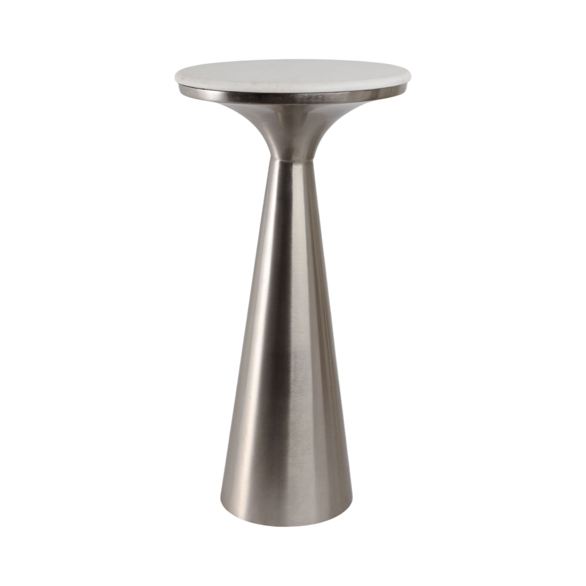 Tapered Metal Base And Marble Drink Table - White / Silver