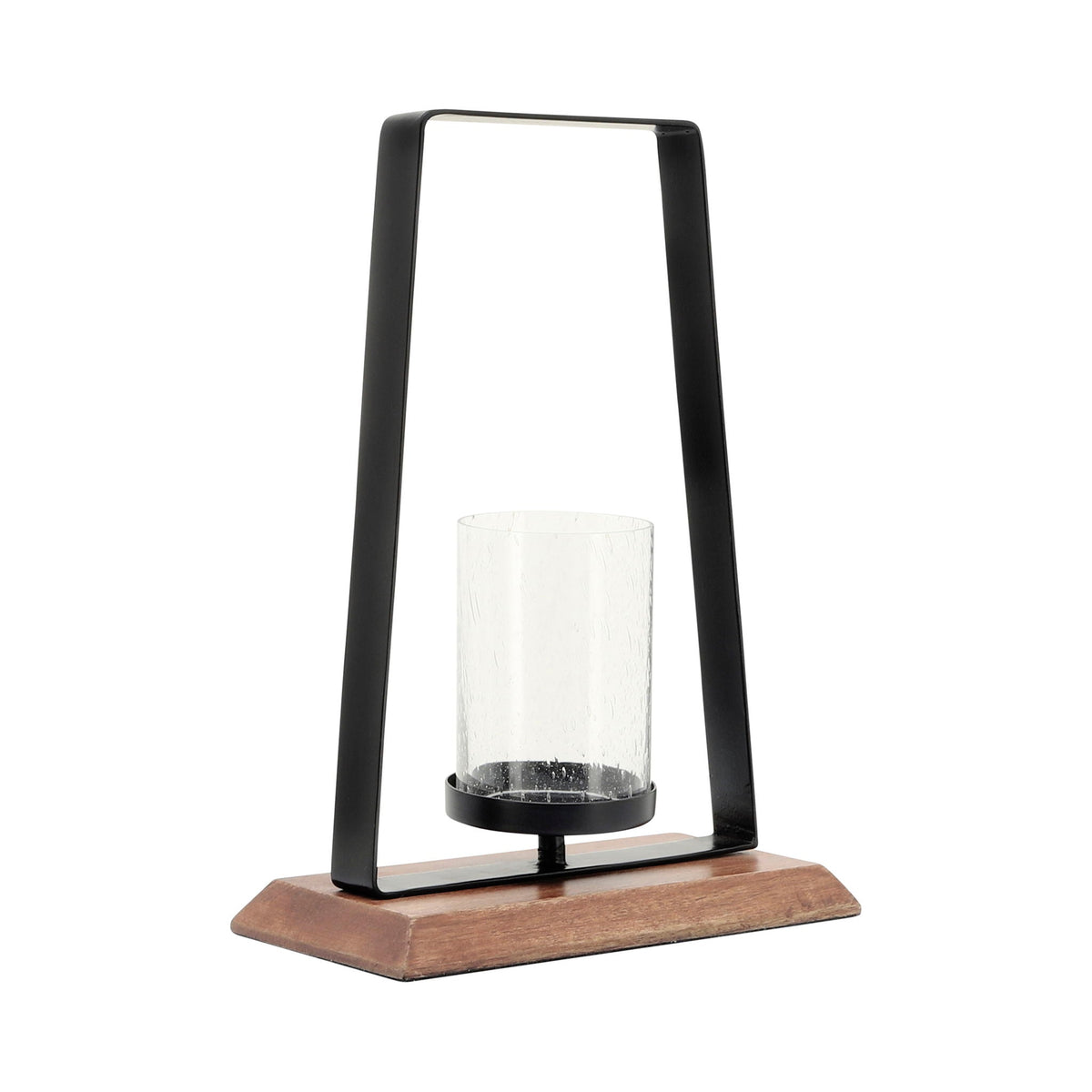 Metal Hurricane With Wood Base 14" - Black