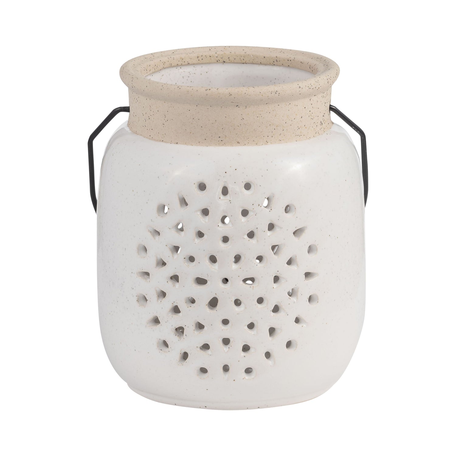 Ceramic 6" Flower Cut Out Lantern - Ivory