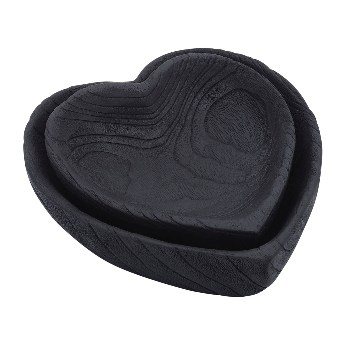 Wood Heart Bowls 9/10" (Set of 2) - Black
