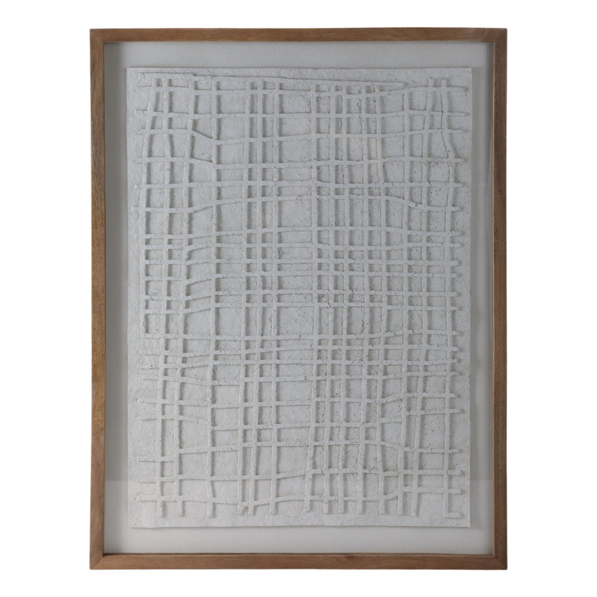 37" x 48" Paper Mache Wall Art With Wooden Frame /Glass - Gray