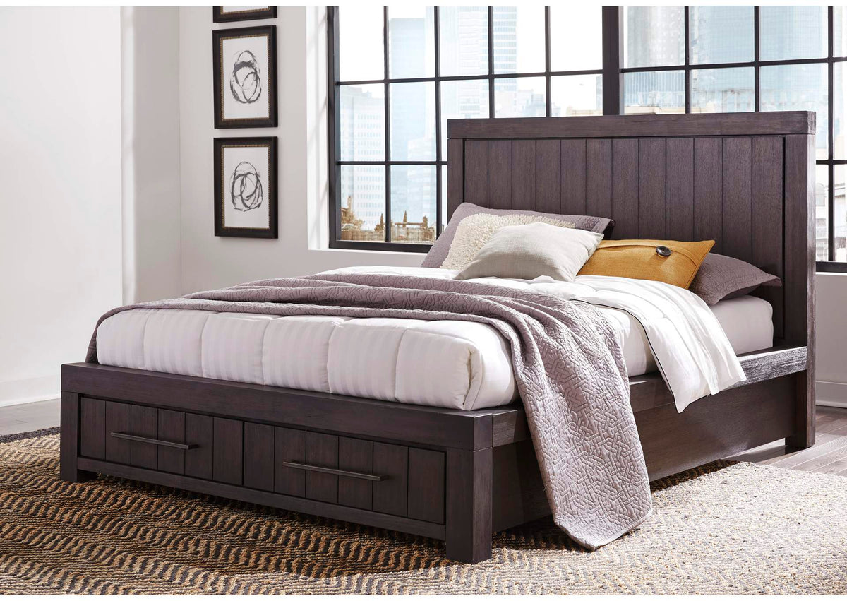 3H57D4 Heath Two Drawer Wood Storage Bed In Basalt Grey