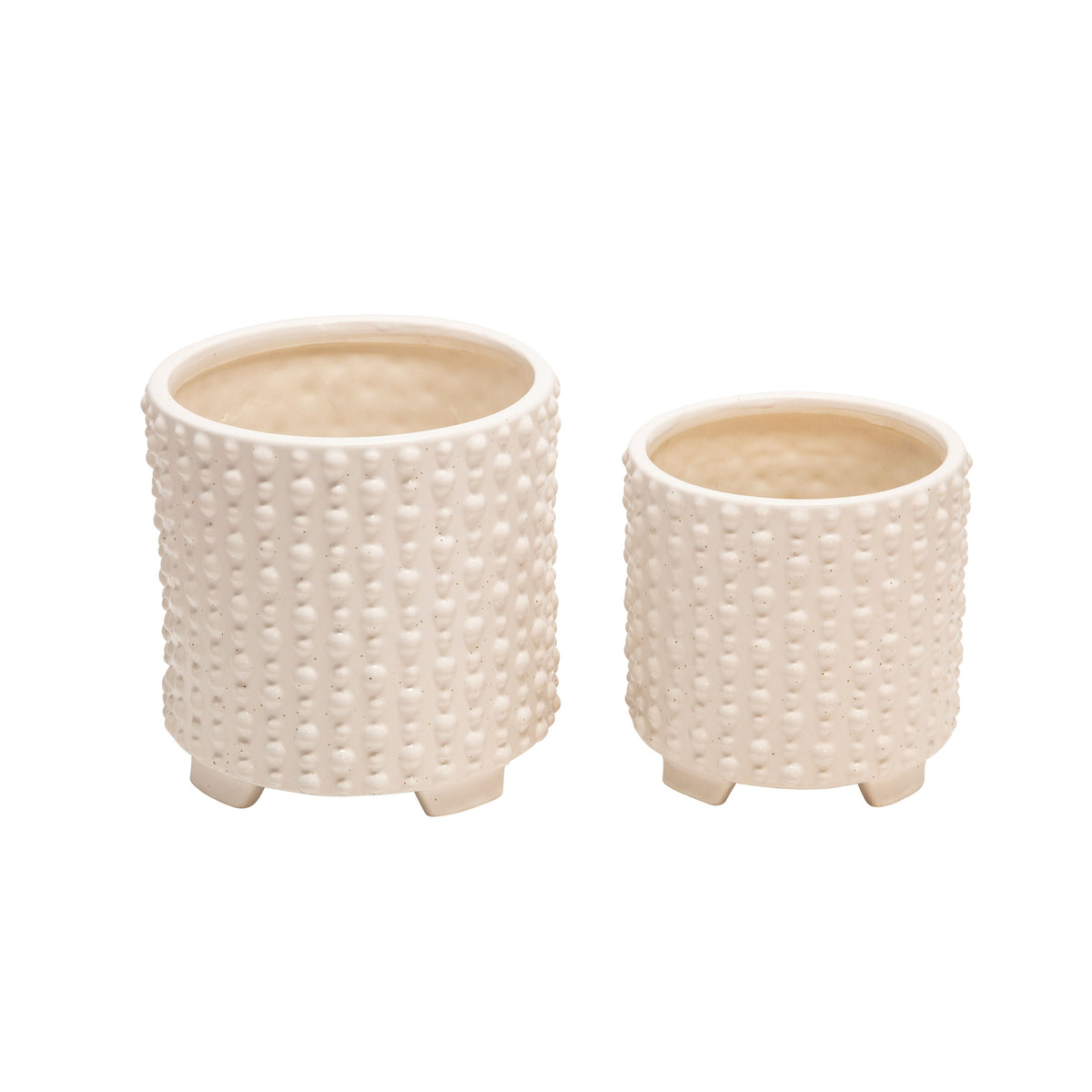 Ceramic Footed Planters With Dots 6 / 8" (Set of 2) - White