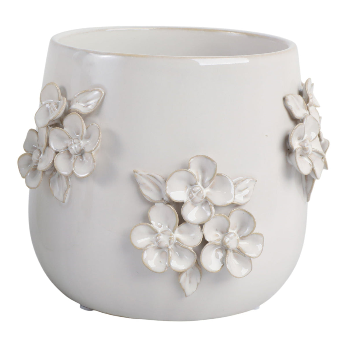 7" Flower Bunches Applique Planter - Ivory