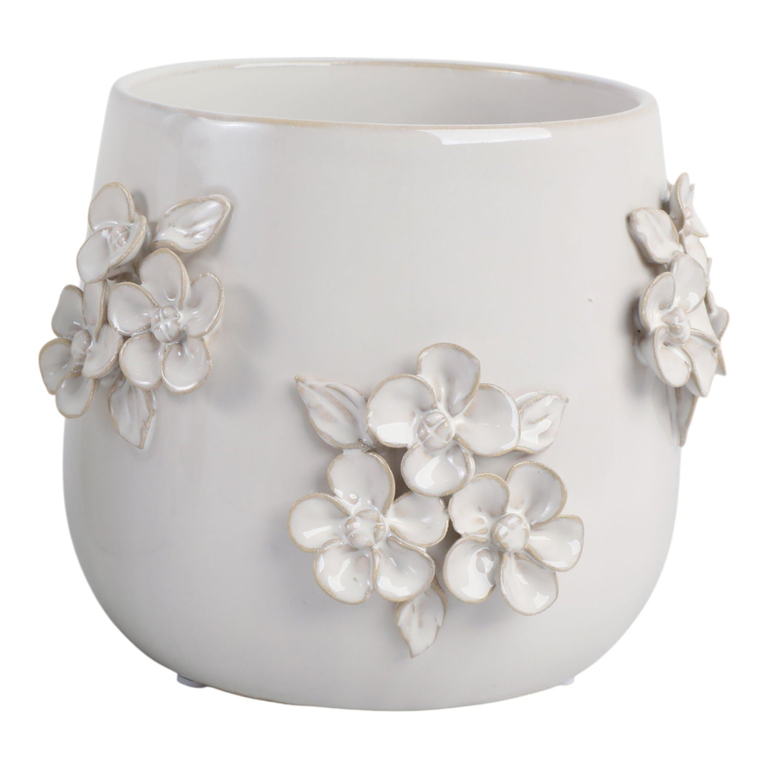 7" Flower Bunches Applique Planter - Ivory