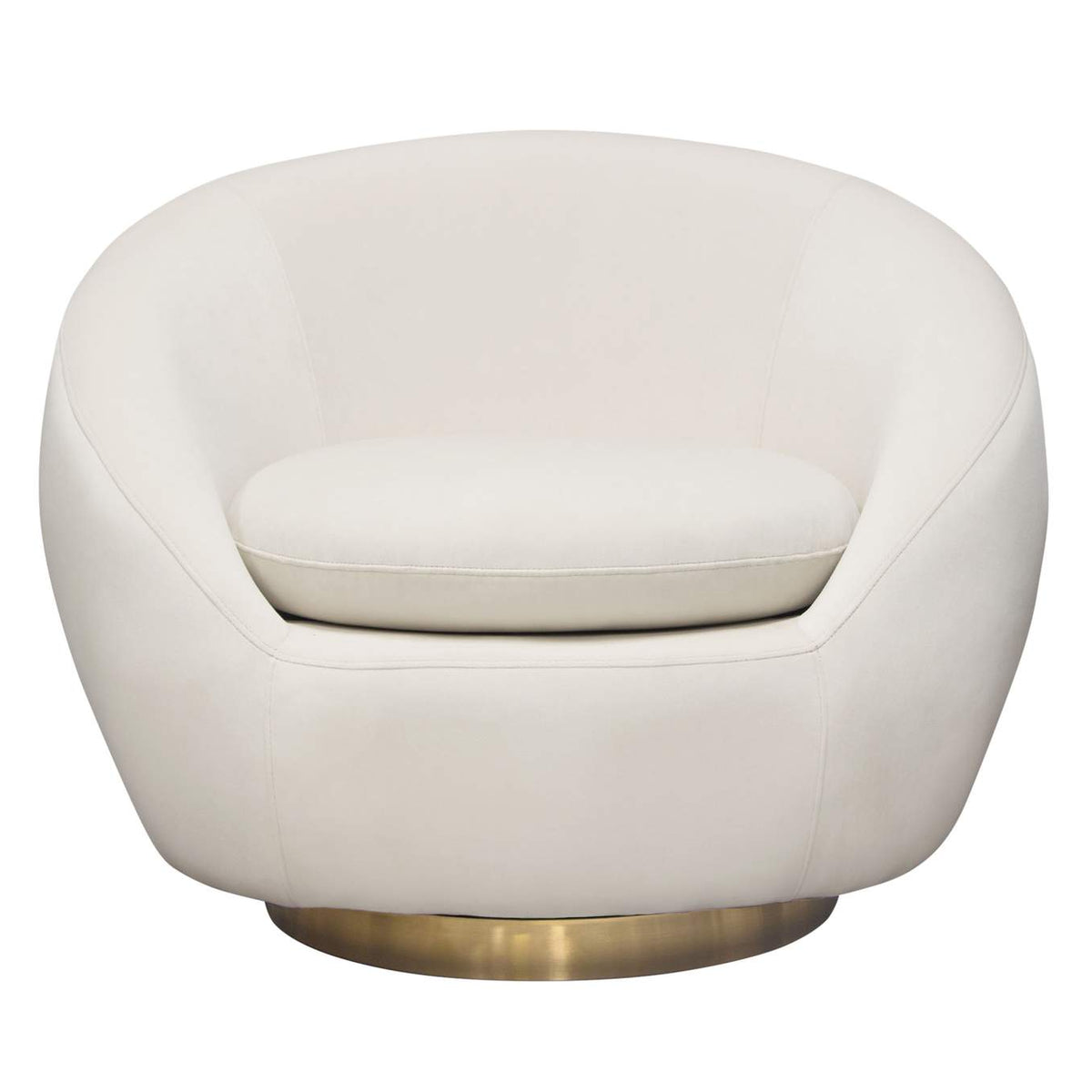CELINECHCM Celine Swivel Accent Chair In Light Cream Velvet W/ Brushed Gold Accent Band
