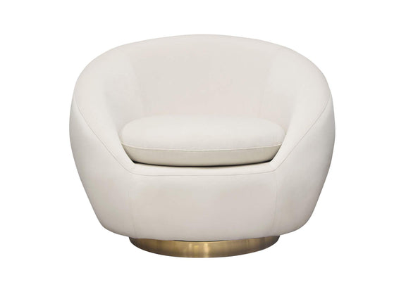 CELINECHCM Celine Swivel Accent Chair In Light Cream Velvet W/ Brushed Gold Accent Band