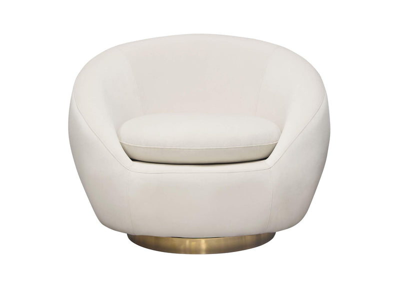 CELINECHCM Celine Swivel Accent Chair In Light Cream Velvet W/ Brushed Gold Accent Band