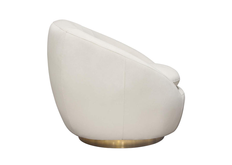 CELINECHCM Celine Swivel Accent Chair In Light Cream Velvet W/ Brushed Gold Accent Band