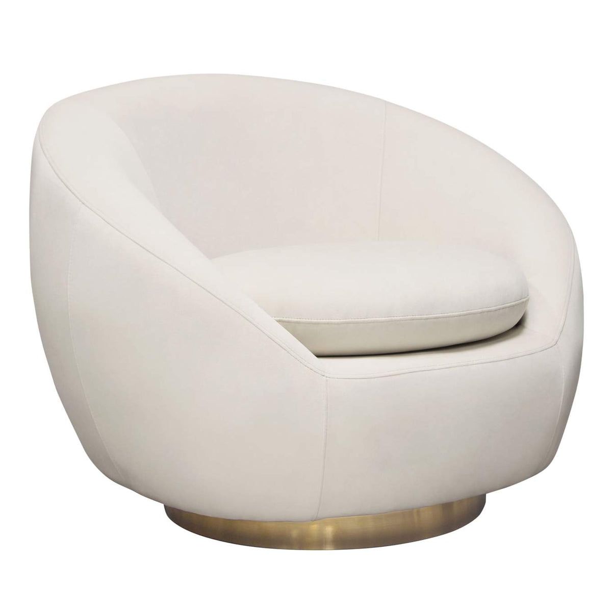 CELINECHCM Celine Swivel Accent Chair In Light Cream Velvet W/ Brushed Gold Accent Band