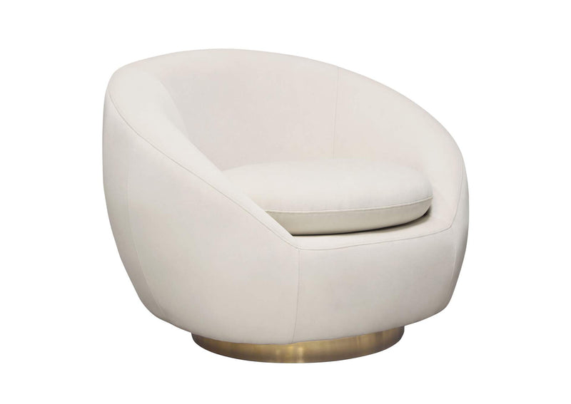 CELINECHCM Celine Swivel Accent Chair In Light Cream Velvet W/ Brushed Gold Accent Band