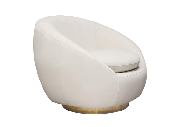 CELINECHCM Celine Swivel Accent Chair In Light Cream Velvet W/ Brushed Gold Accent Band