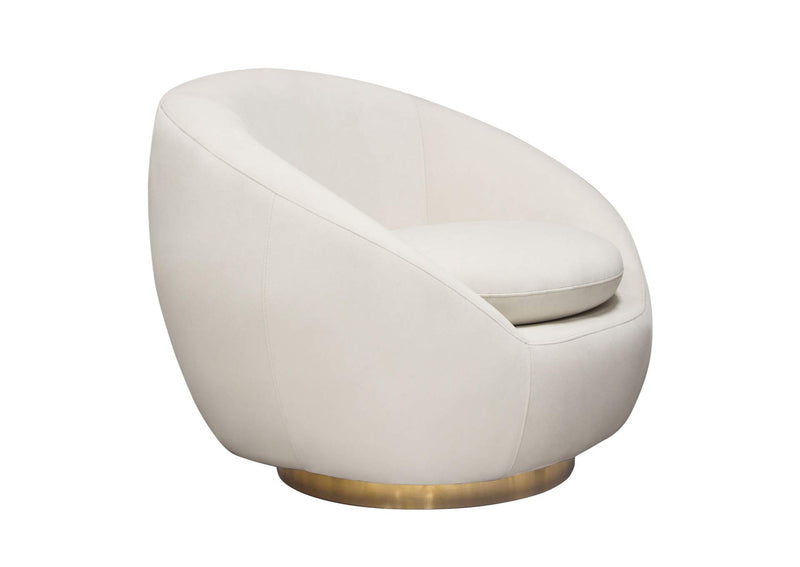 CELINECHCM Celine Swivel Accent Chair In Light Cream Velvet W/ Brushed Gold Accent Band
