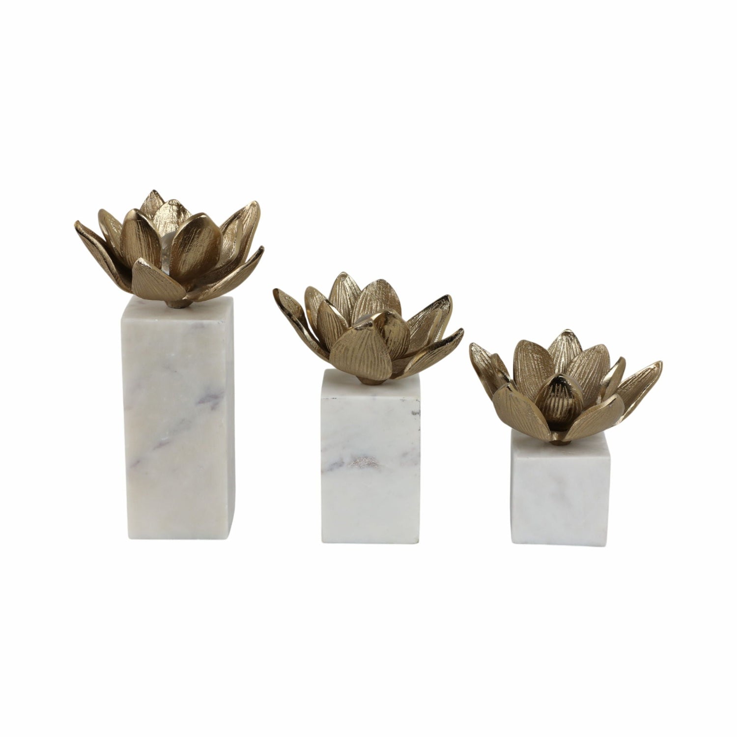 6" / 7" / 10" Darby Champagne Flower Statuary With Marble (Set of 3) - Bronze