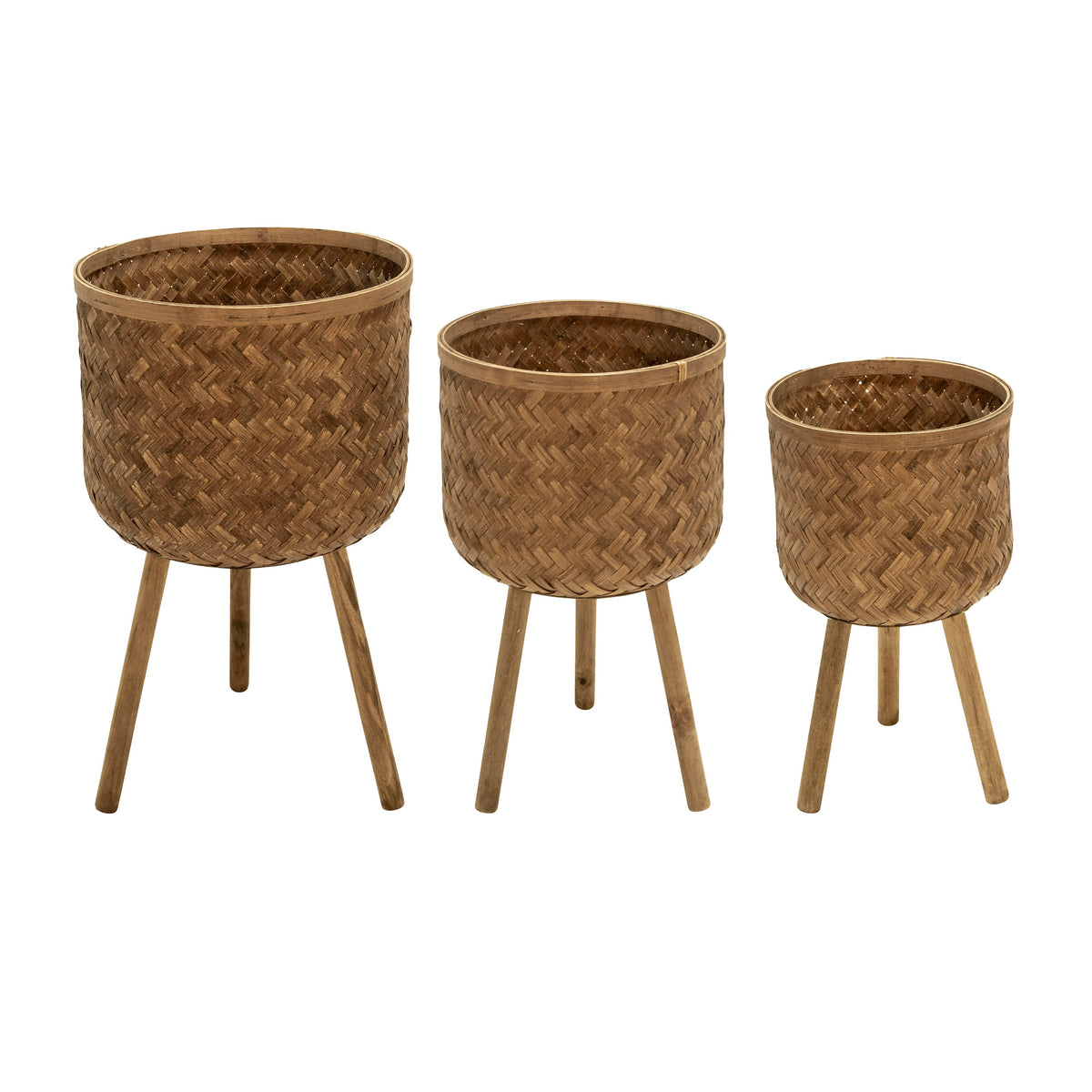 11" / 13" / 15" Bamboo Planters (Set of 3) - Medium Brown
