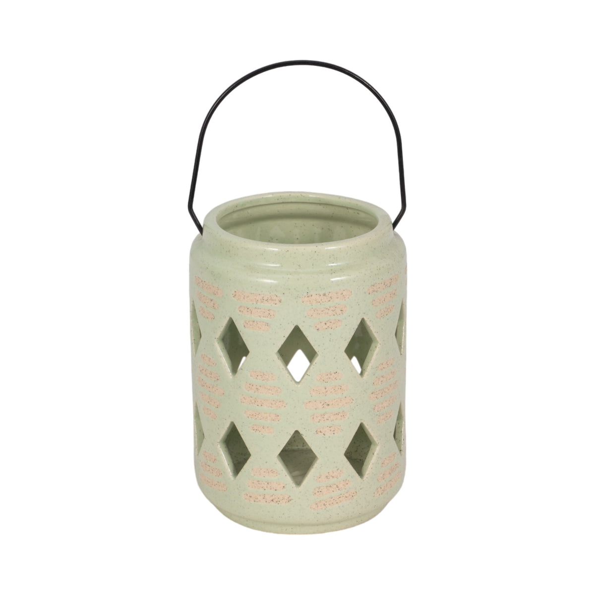 Ceramic Diamond Cut-Out Lantern 6" - Cucumber