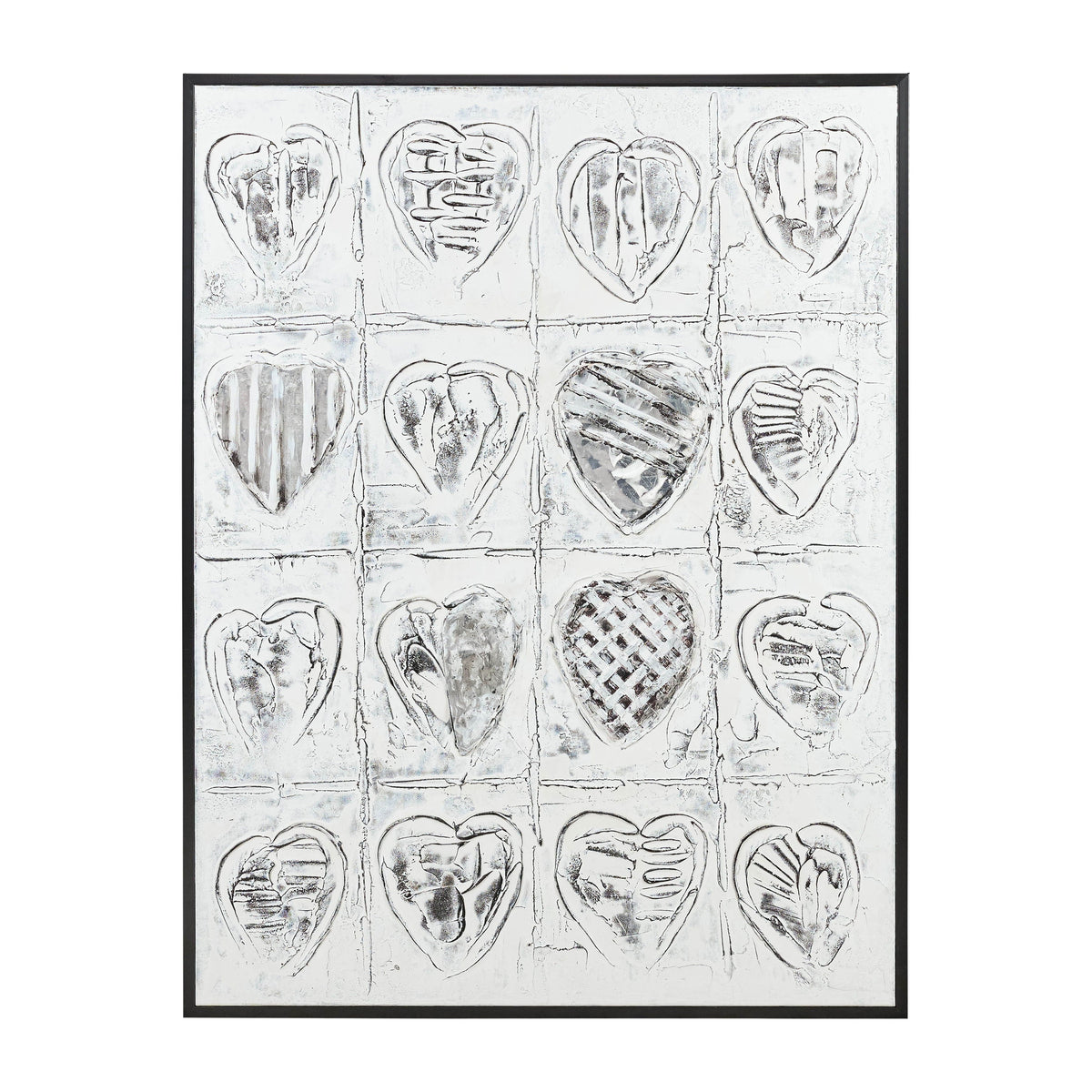 Hearts Hand Painted Canvas 36 x 48" - Gray