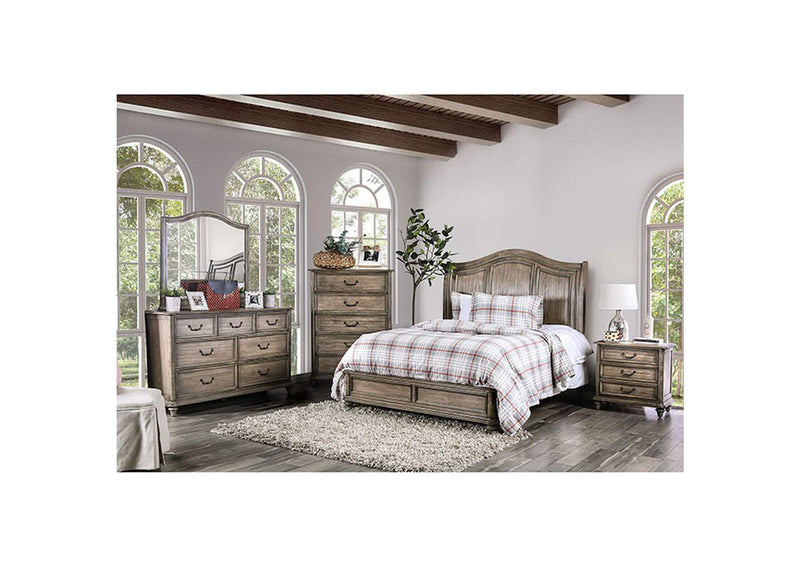 CM7611D Belgrade II Rustic Natural Tone Eastern King Upholstered Platform Bed w/Dresser and Mirror