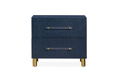 9DKB81 Argento Two Drawer USB Charging Nightstand In Navy Blue And Burnished Brass