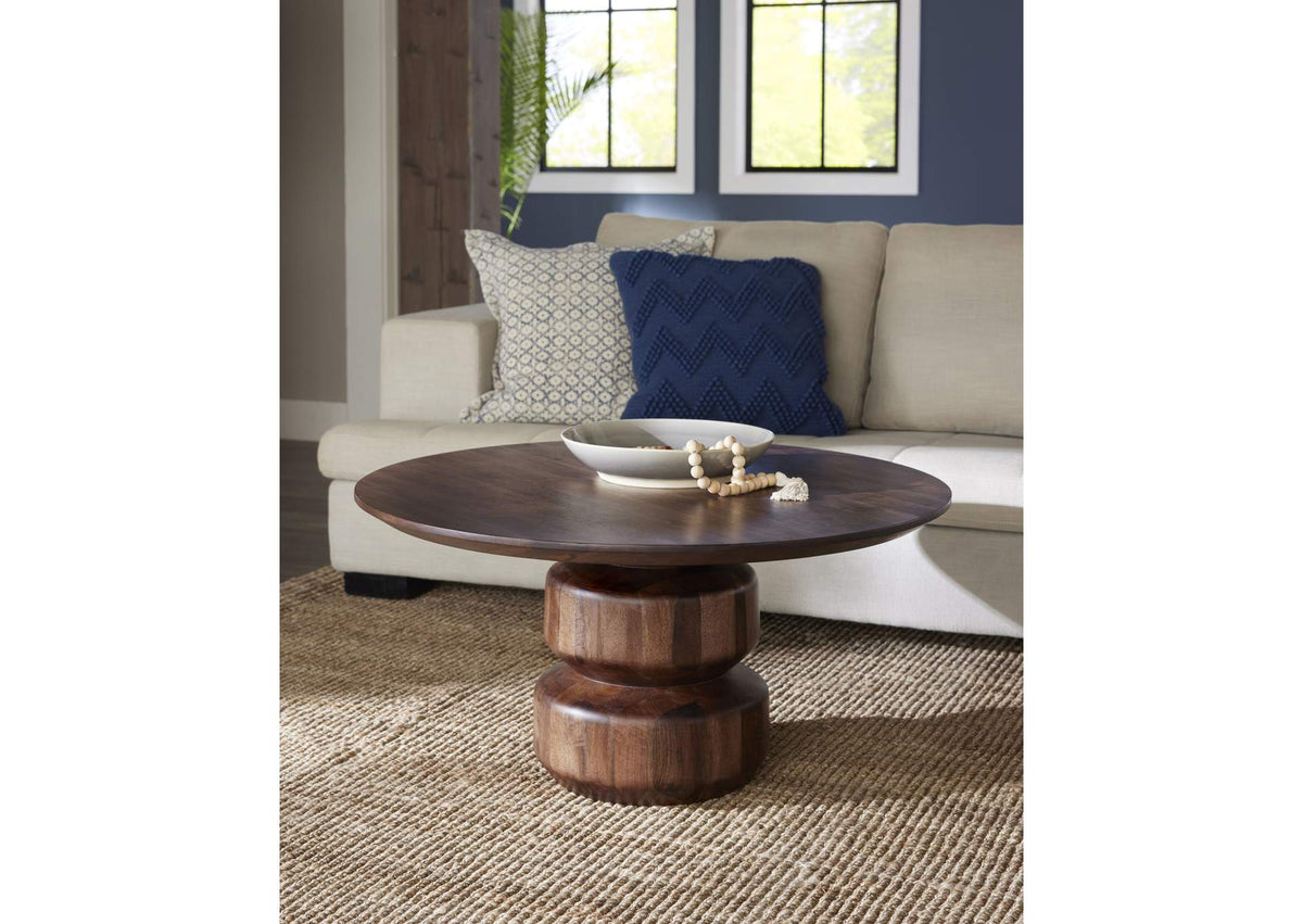PMRR21 Virton Solid Wood Round Coffee Table In Smoked Brown