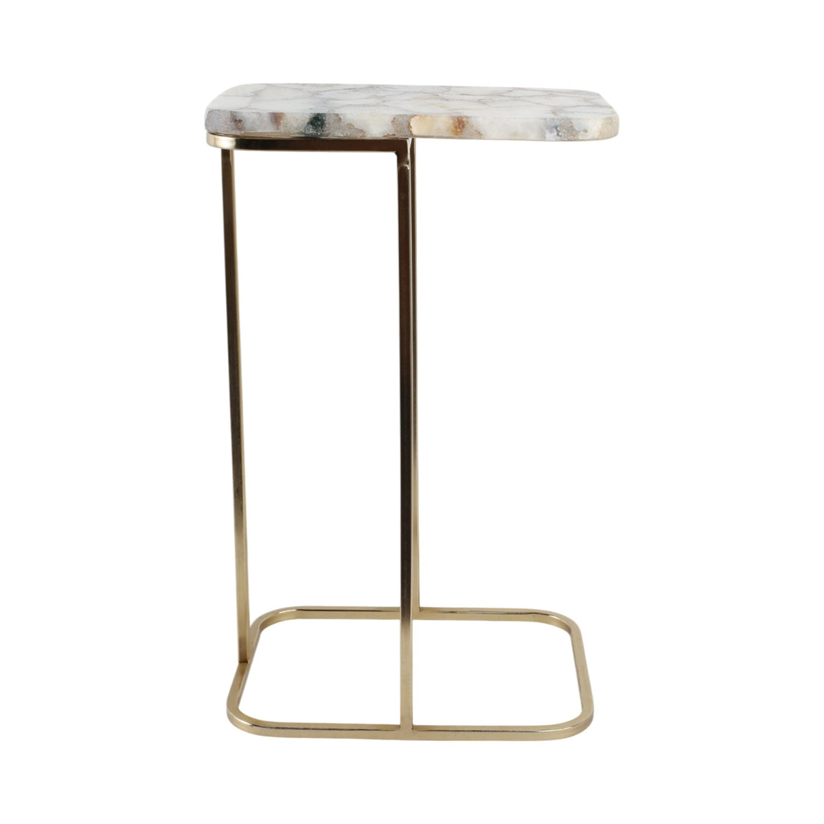 24" x 15" Agate Top C-Table - White / Gold