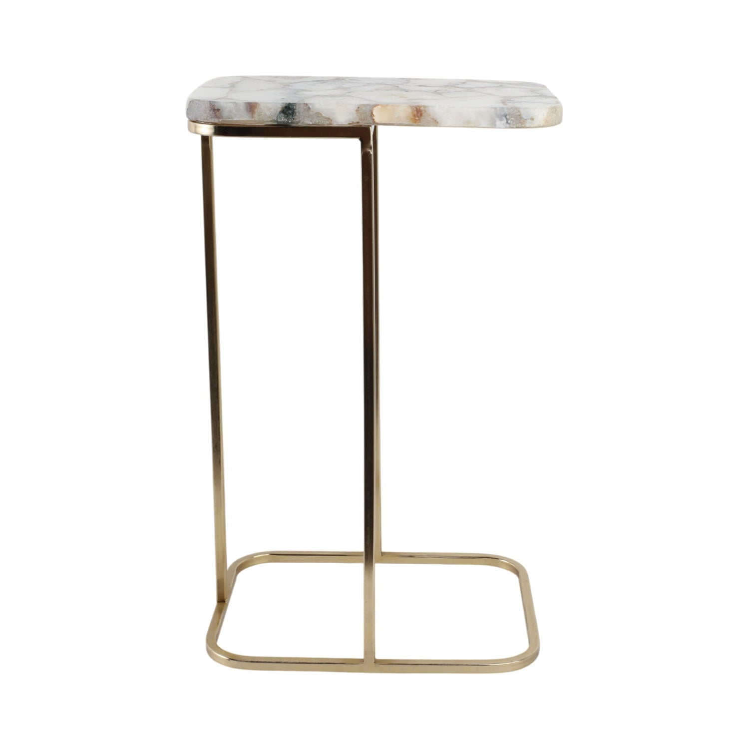24" x 15" Agate Top C-Table - White / Gold