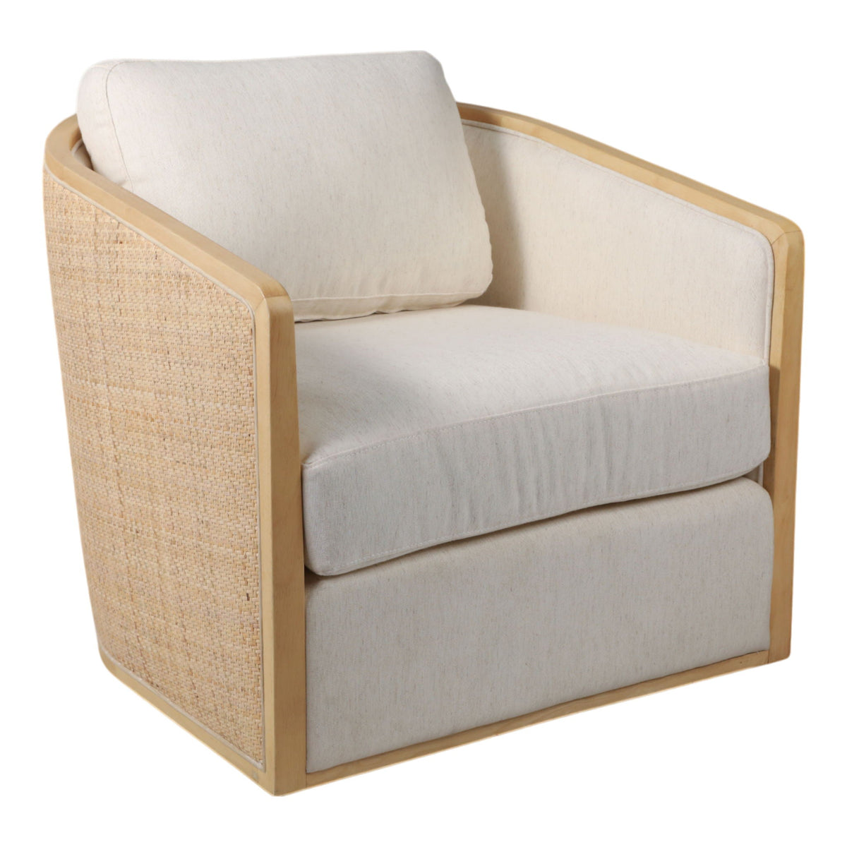 Rounded Cane Back Swivel Accent Chair - Ivory / Tan