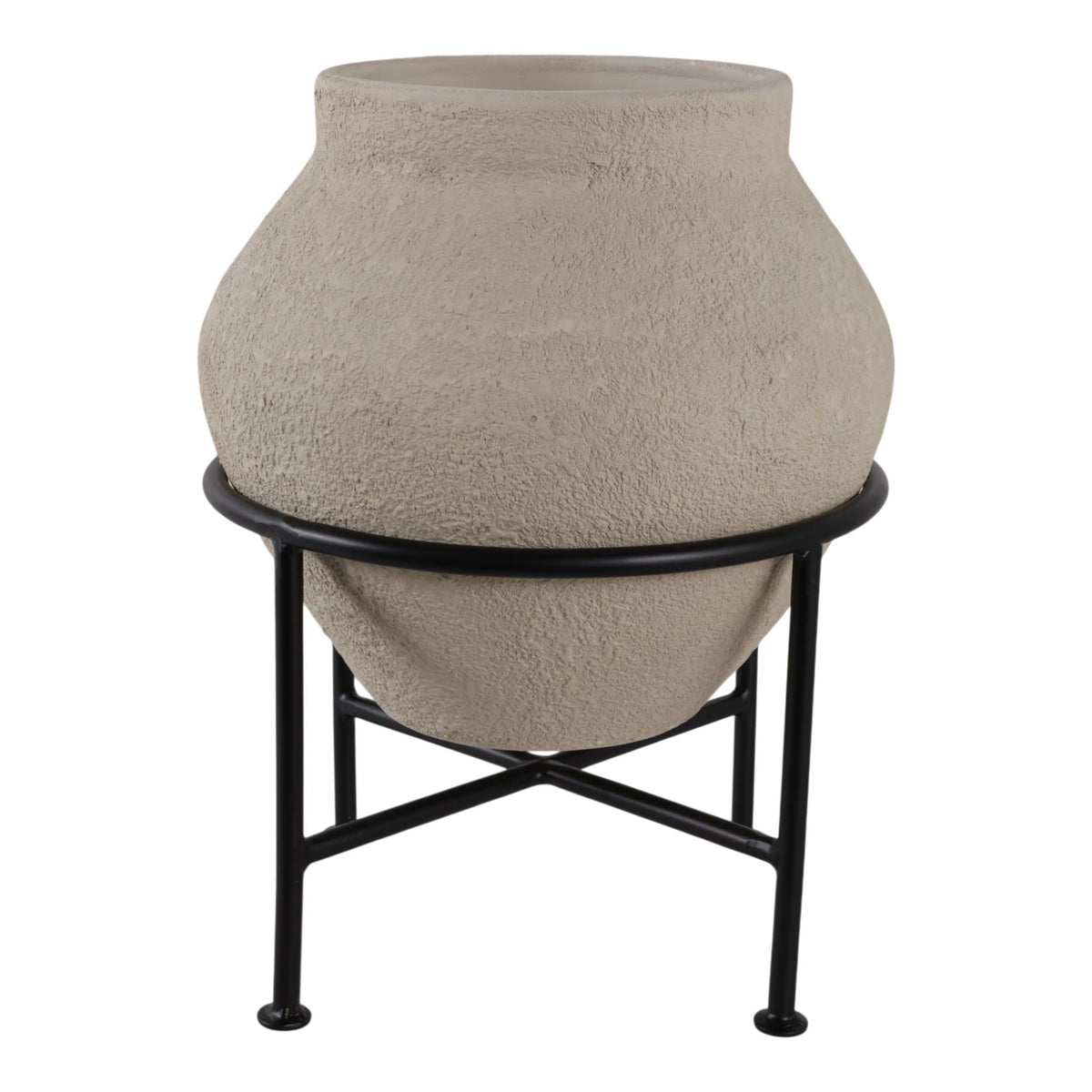 17" x 13" Terracotta Pot In Metal Stand - Ivory / Black