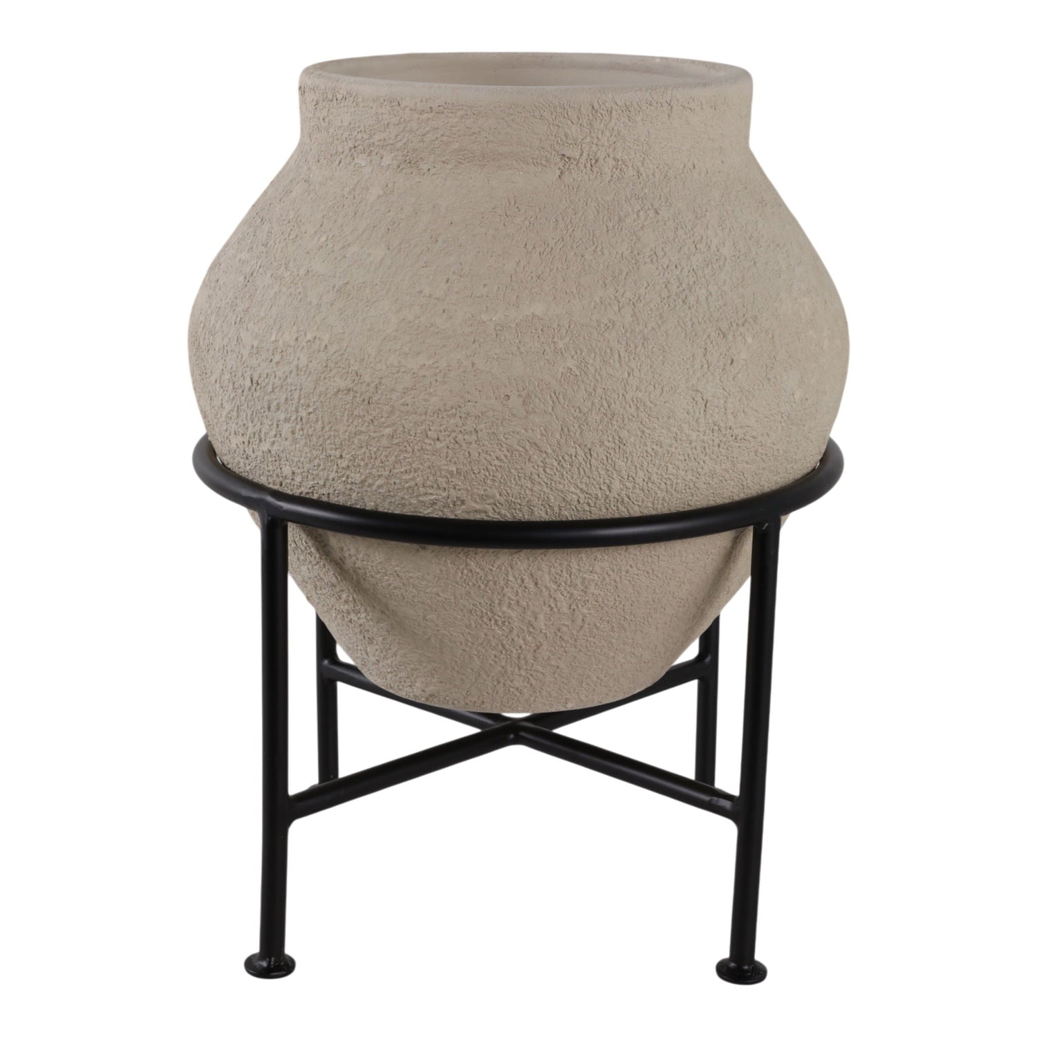 17" x 13" Terracotta Pot In Metal Stand - Ivory / Black