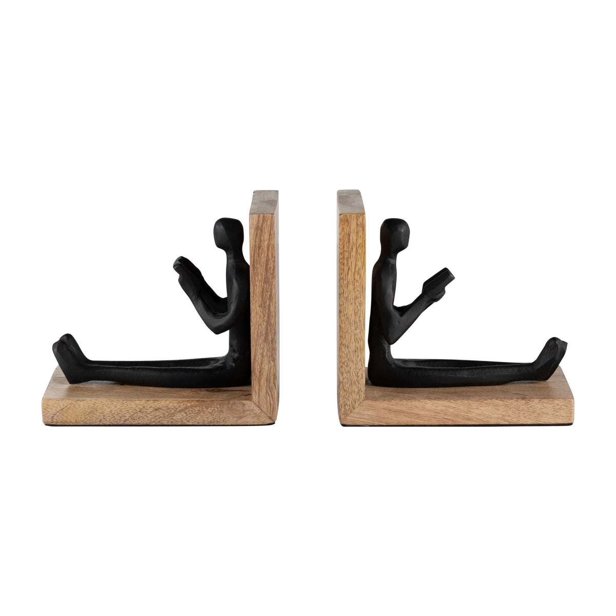 Wood Man Reading Bookends 6" (Set of 2) - Brown / Black