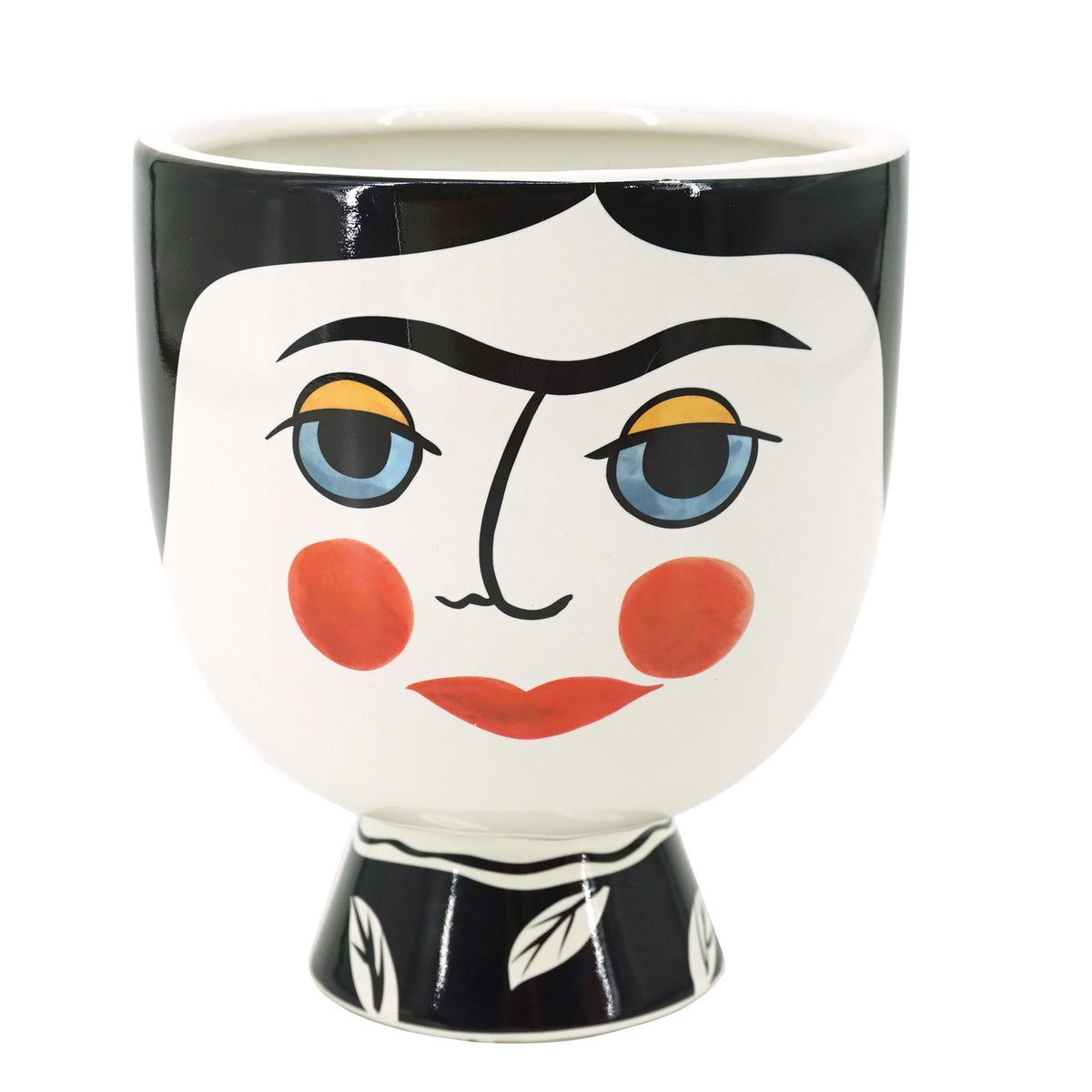 Ceramic Frida Face Flower Vase 7" - Black / White