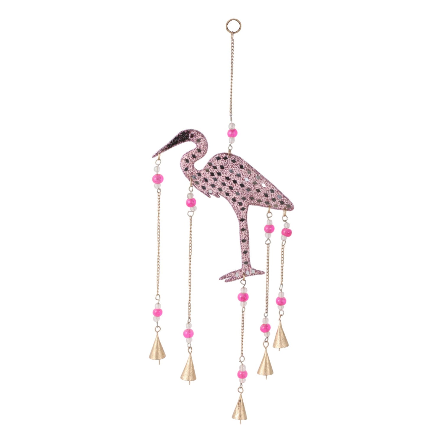 22" x 10" Beaded Mosaic Flamingo Chime - Pink