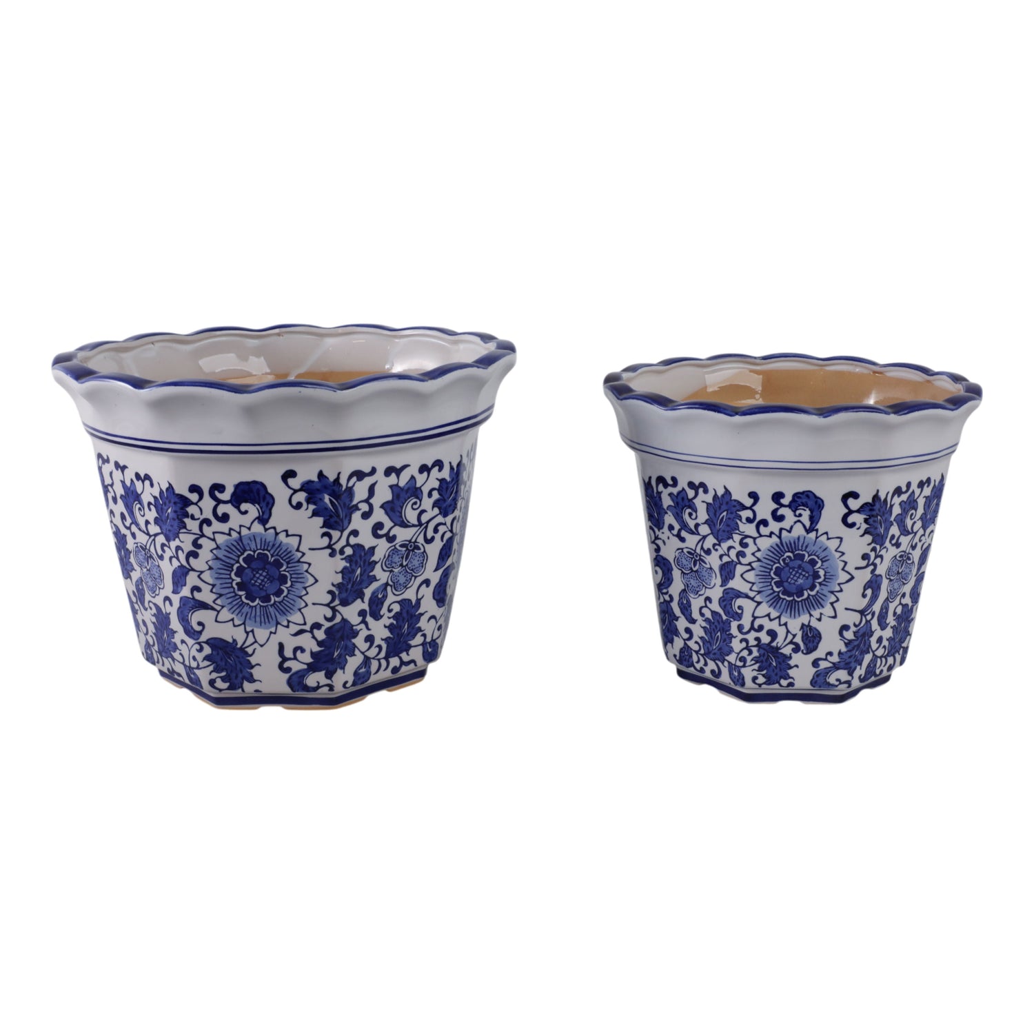 10" / 12" Chinoiserie Pot Planters (Set of 2) - Blue / White