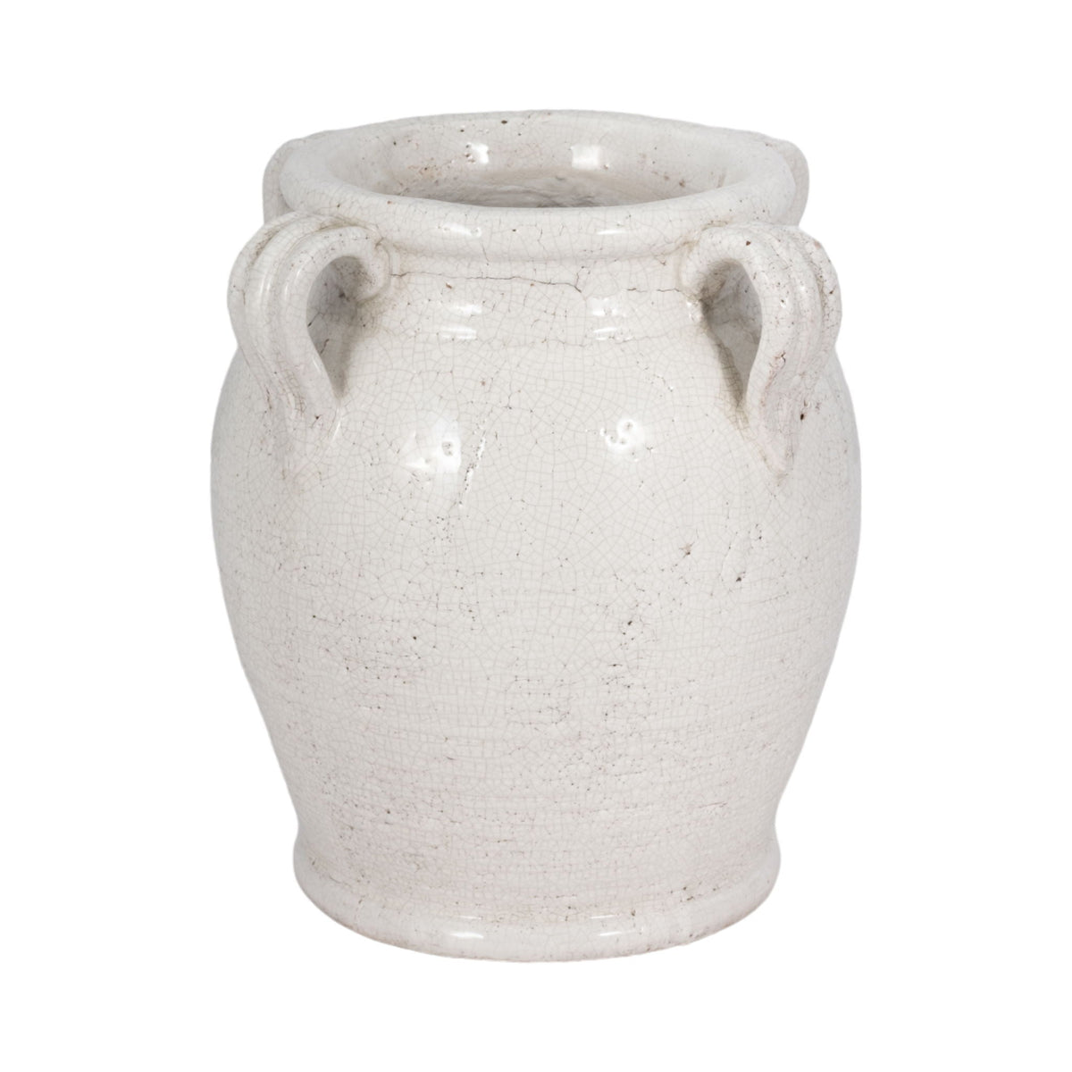 9" Terracotta Vase With Handles - White Crackle