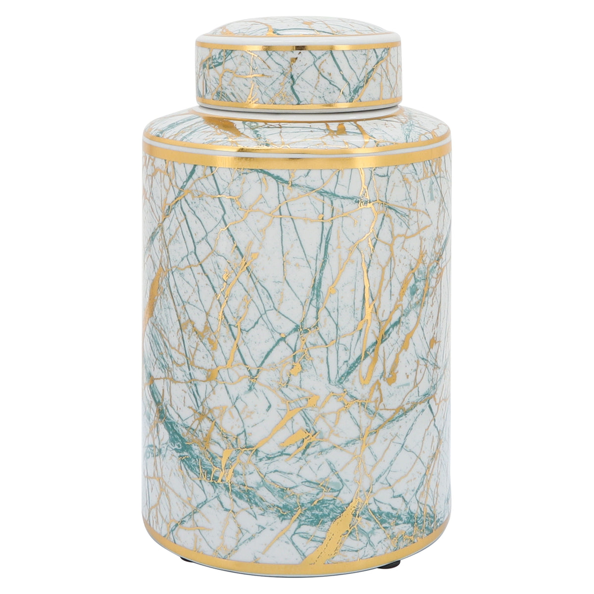 Ceramic Jar With Gold Lid 12" - Green