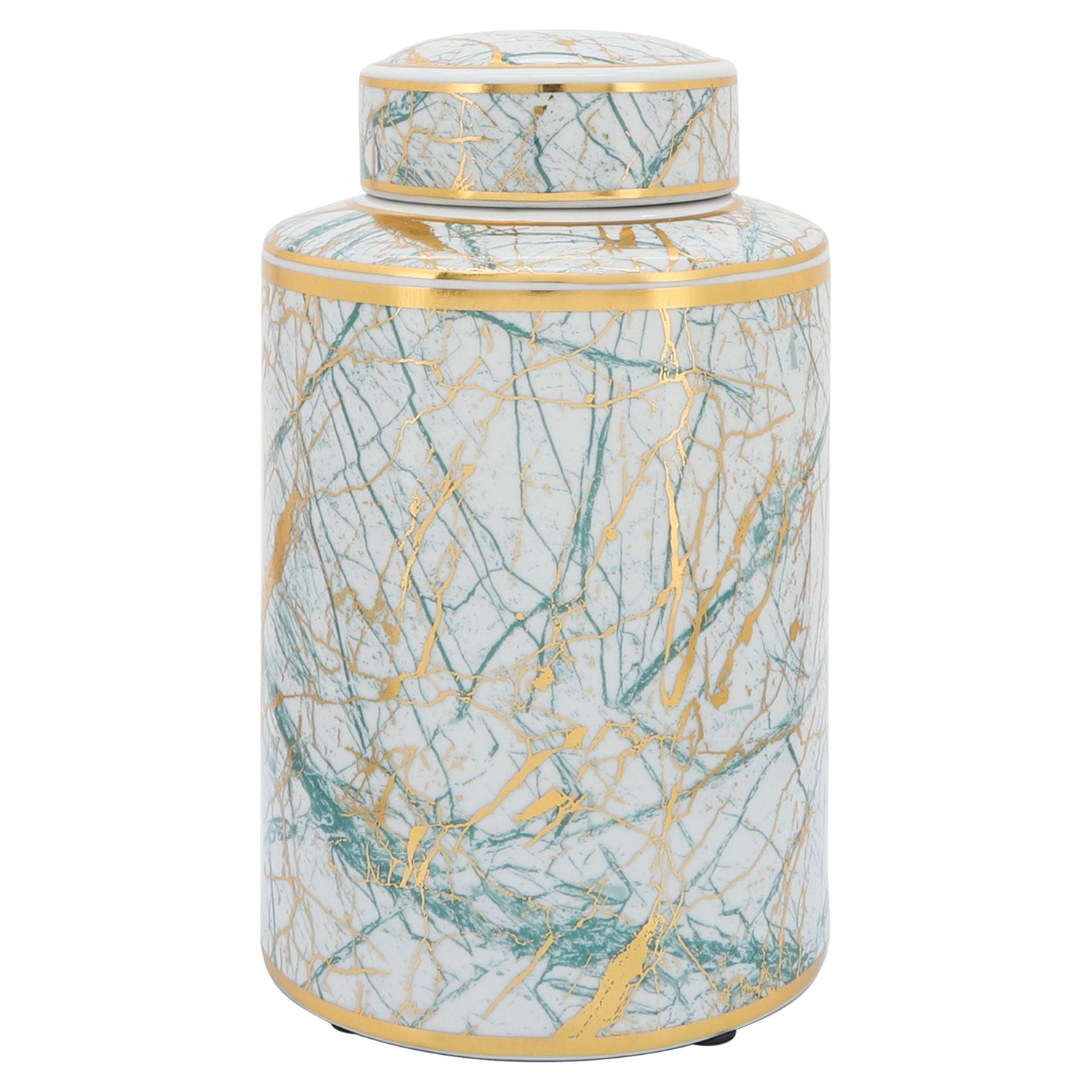 Ceramic Jar With Gold Lid 12" - Green