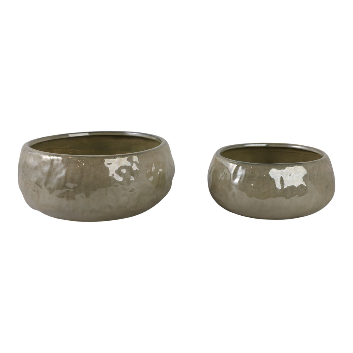10" / 12" Iridescent Bowl Planters (Set of 2) - Green